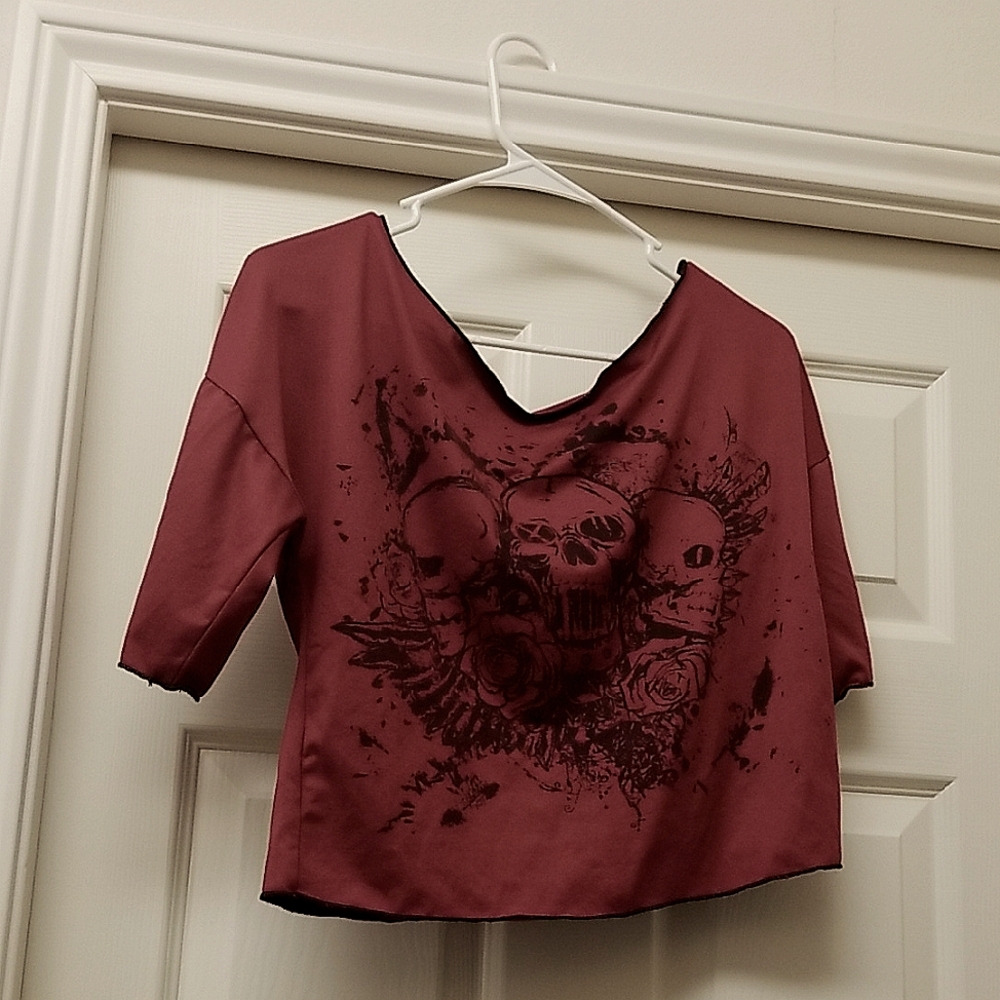 Women's Gothic Maroon Skull Top
